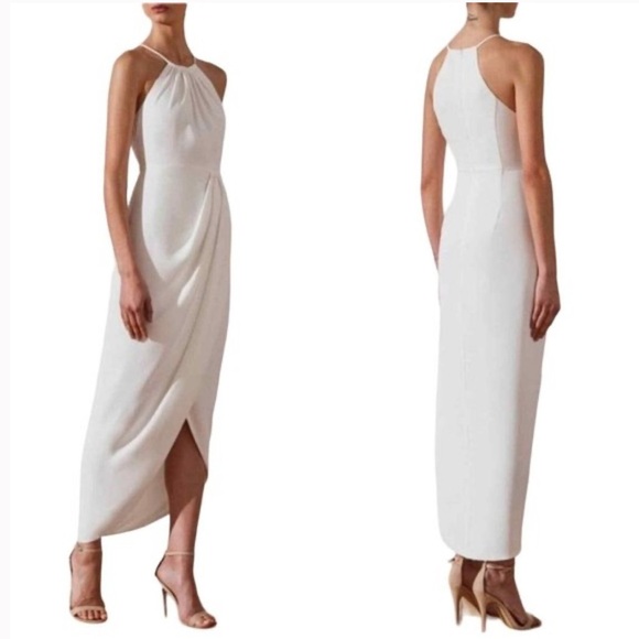 Shona Joy Ivory High Neck Ruched Midi Dress, size 10 - Picture 2 of 9
